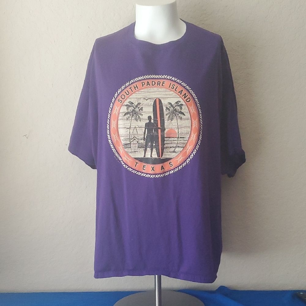 Gildan South Padre Island Texas Graphic T-Shirt Purple 3XL -Heavy Cotton Surfing